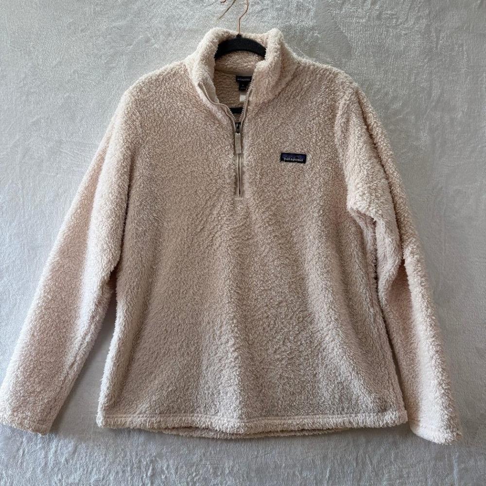 Patagonia Los Gatos 1/4 Zip Fleece Pullover Womens XL Blush Sherpa Fuzzy Cozy